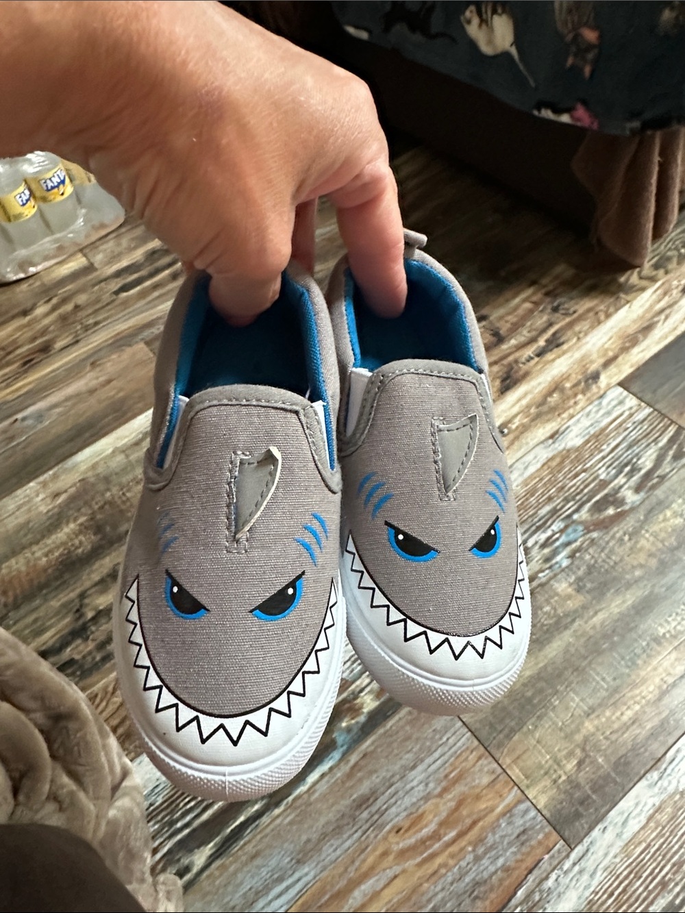 Kids Shark Slip-On Sneakers - Gray with Blue Details